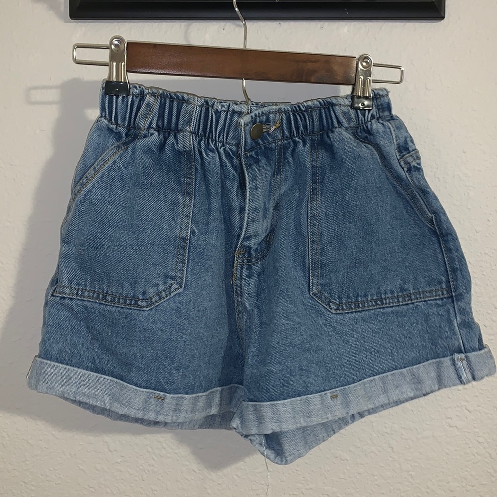denim paper bag shorts